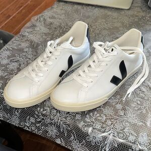 Veja Men's White Sneakers with Black Accents